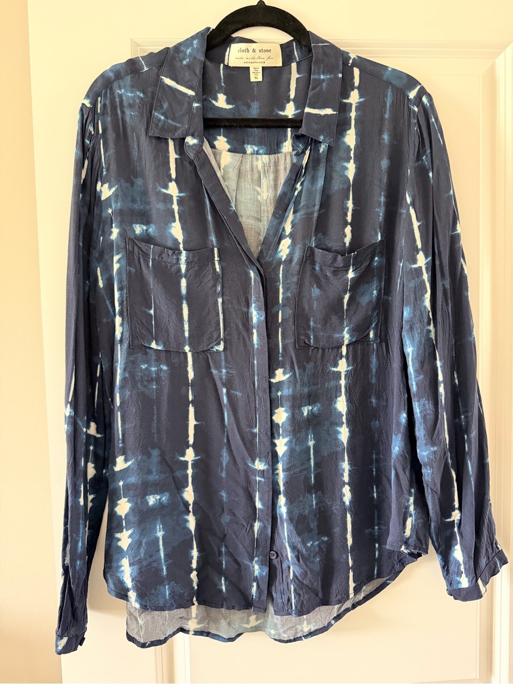 Anthropologie Navy and White Tie-Dye Button-Down Shirt